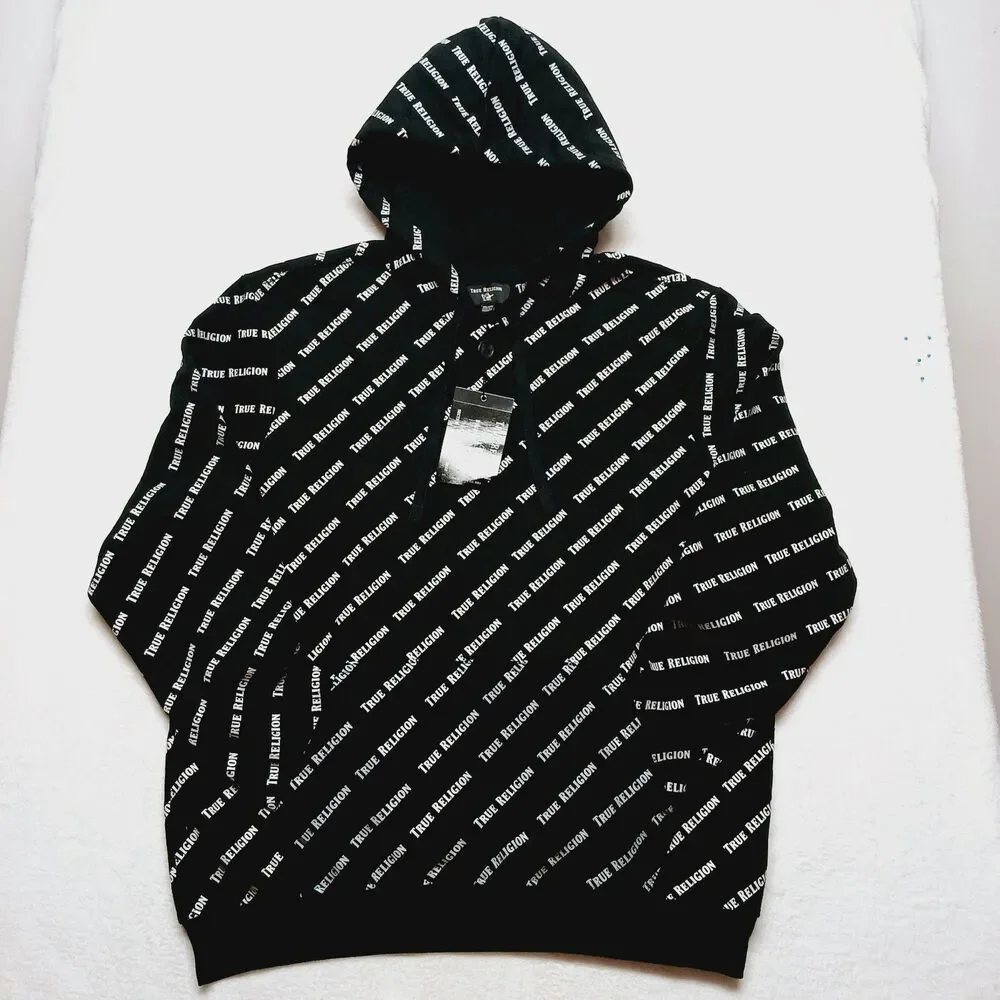 True Religion LS All Over Print Pullover Hoodie Men's Size 2XL